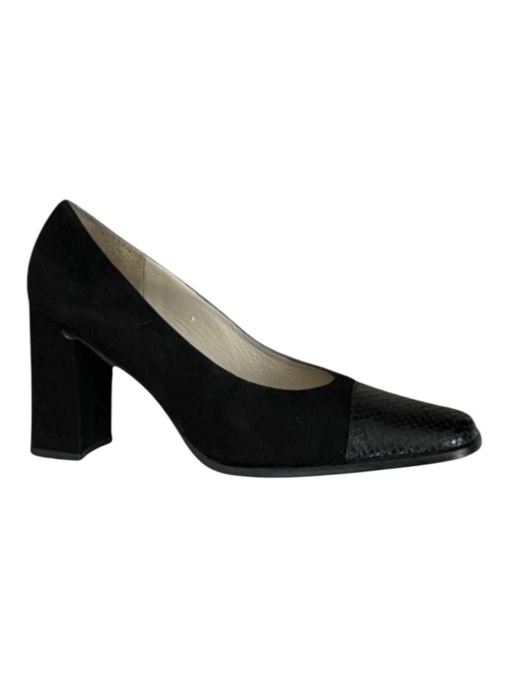 Vintage 90s Suede Pumps 7.5‎ Black Leather Martinez Valero Retro Preppy Classic